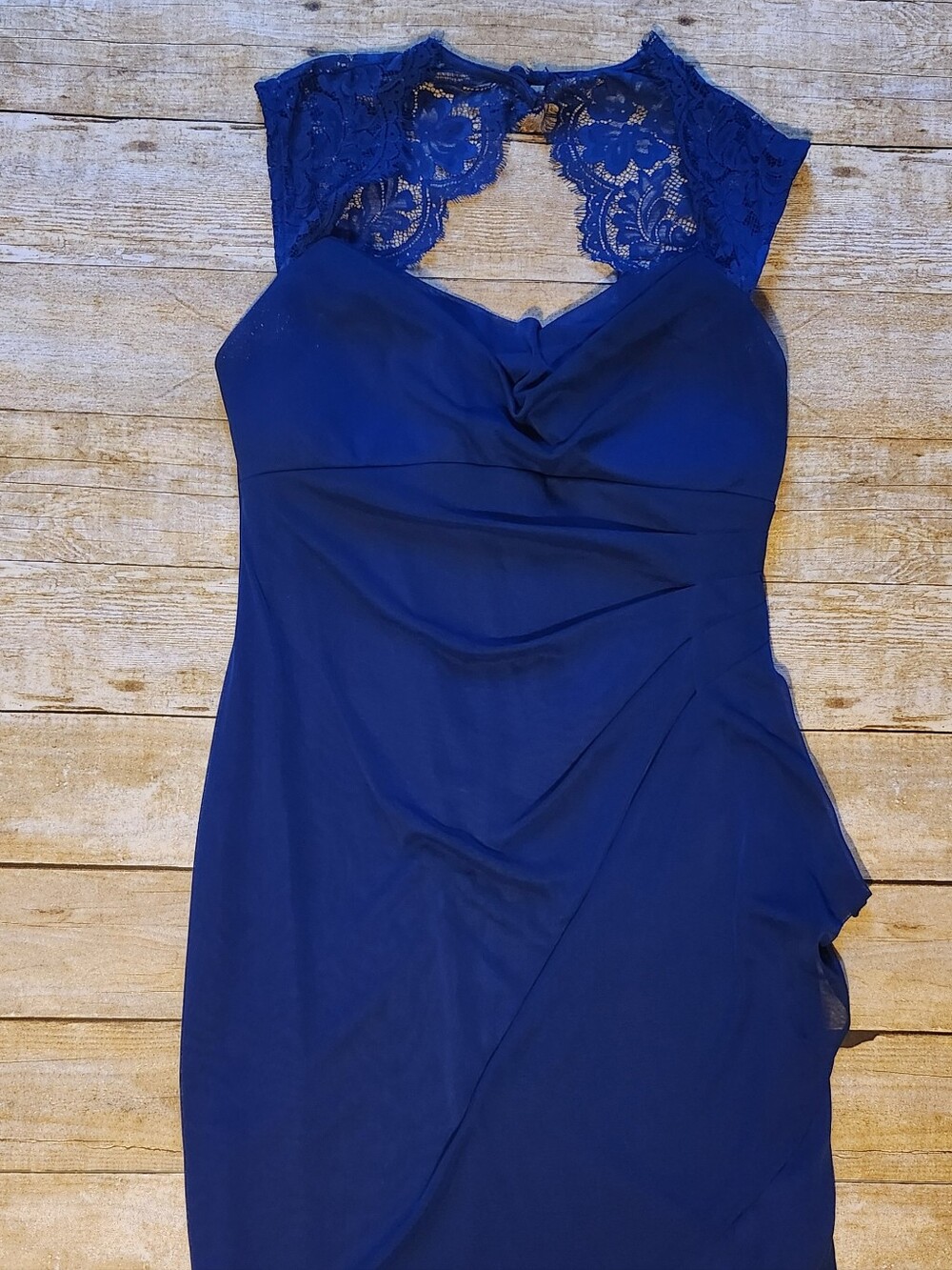 dressbarn One-Shoulder Lace Cocktail Dress in Royal Blue